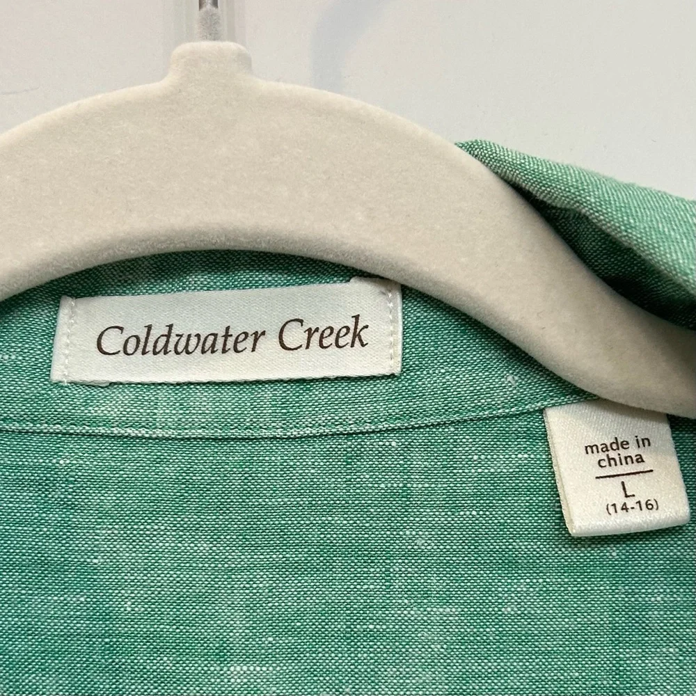 Coldwater Creek 100% Linen Button Up Blouse Quarter Length Sleeves Green Size L - Picture 4 of 11